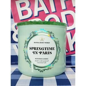 BBW Springtime In Paris w. Glass Lid Large 3 Wick Candle Home Fragrance Decor